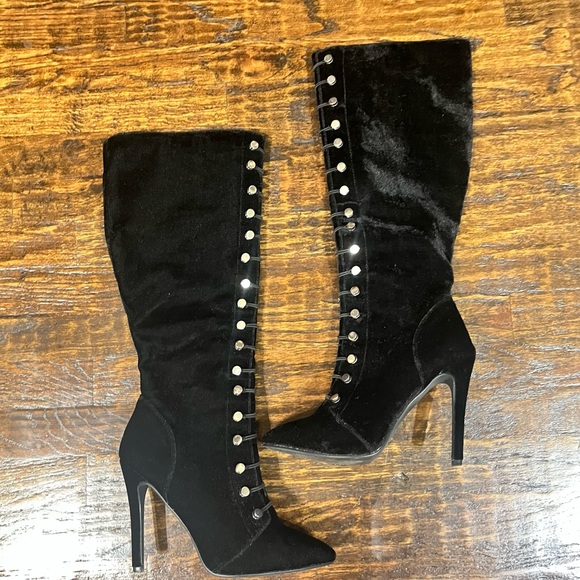 JustFab Black Velvet high heel boots - Picture 2 of 10
